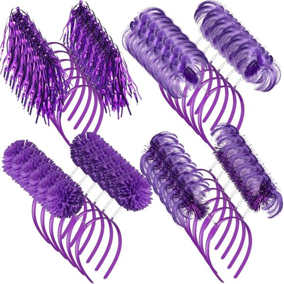 24 Pack Pom Pom Headbands Unisex Kids Purple Party Costume Accessories